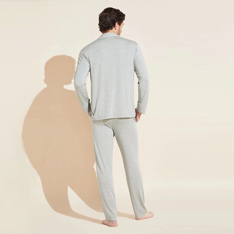 Organic Bamboo Cotton Long Pj Set Sustainable Bamboo Mens Loungewear Eco Friendly Pijamas Men Bamboo Cotton Pj Set