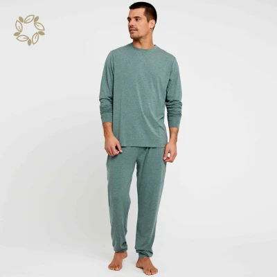 Pigiama da uomo a maniche lunghe in bambù organico Indumenti da notte ecologici Pigiami da notte organici Pigiama da uomo Homewear Set da salotto sostenibile